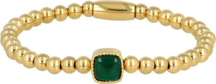 My Bendel - Goudkleurige Elastische Damesarmband met Green Agate Edelsteen - met Luxe Cadeauverpakking | Sieraden Voor Dames | Maat M
