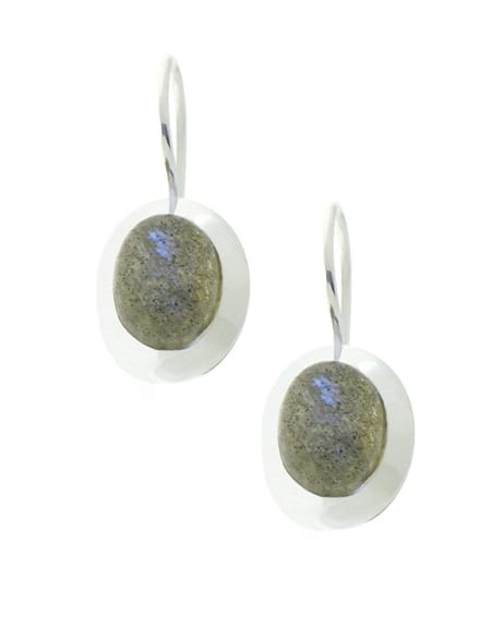 SilverGems Zilveren oorhangers met ovale Labradoriet edelstenen