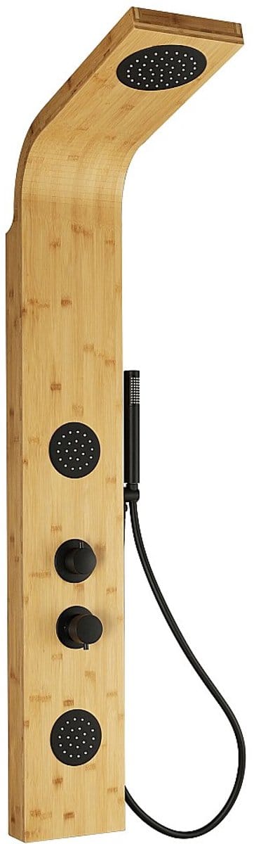 Vente-unique Hydromassage douchezuil in bamboe - Mechanische mengkraan - D53 x H140 cm - NEVOLA