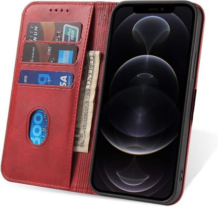 Smartphonica iPhone 12 Pro Max leren hoesje met magnetische sluiting - Rood geschikt voor iPhone 12 Pro Max