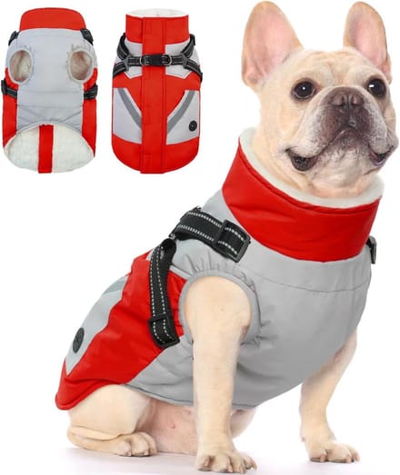 Hondenwinterjas - Hondenjas - Warmte en Bescherming - Ingebouwd Harnas - Medium - Rood