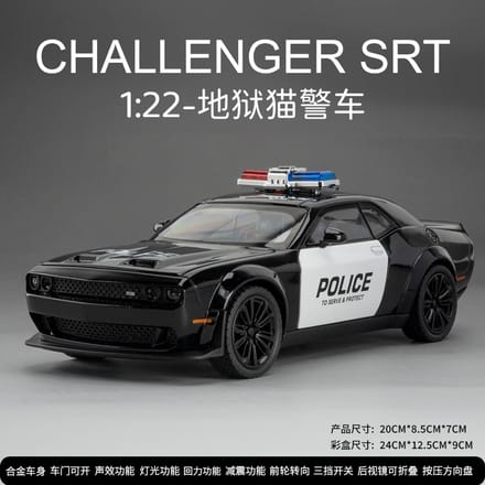 1:22 Challenger Srt Politieauto Legering Diecast Model Auto Speelgoed Wiel Pull Back Superauto Licht Geluid Speelgoed Voor Kinderen
