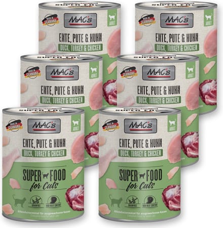 MAC's Kattenvoer Natvoer Blik - 98,6% Eend, Kalkoen en Kip - 6 x 800g