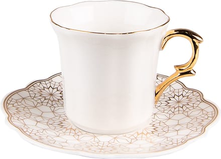 Clayre & Eef Kop en Schotel 95 ml Wit Goudkleurig Porselein