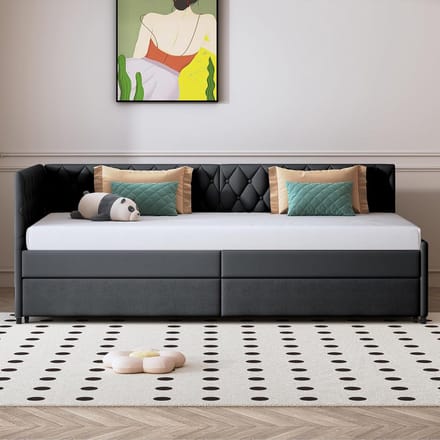 Multifunctioneel Gestoffeerd Uittrekbaar Bed 90x200 cm met Lattenbodem Dagbed Grijs