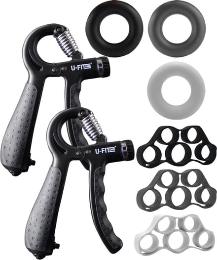 U Fit One 8 Delige Digitale Handtrainer Set - Verstelbare Teller Handgrip - Handknijper - Knijphalter- Griptrainer - Vingertrainer - Onderarm Trainer