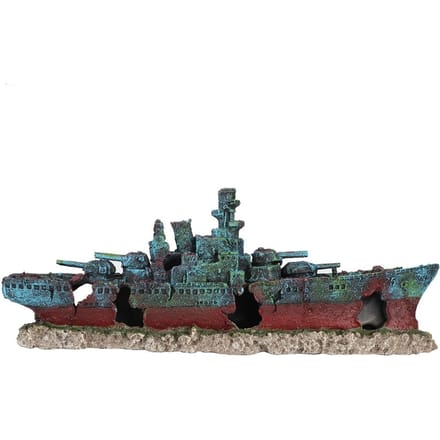 Épave de bateau coulée en résine, navire de guerre, ornement d'aquarium, décoration de grotte gray