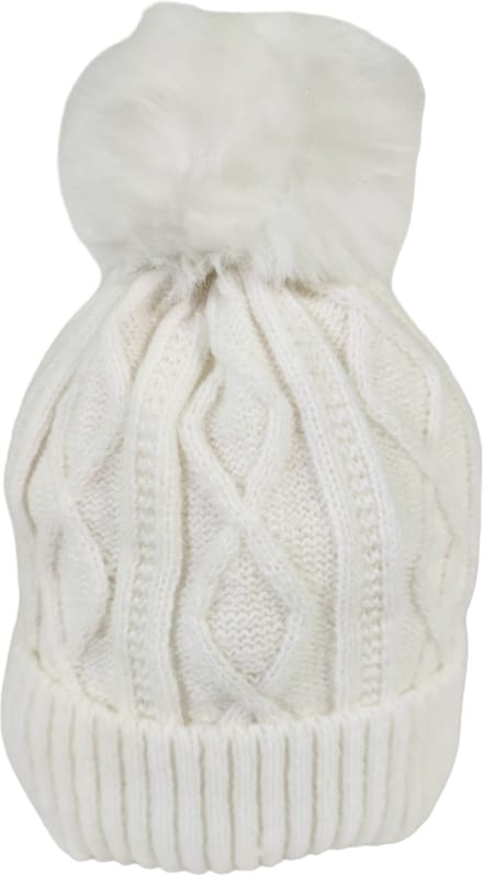 Qischa® Trendy muts met ponpon en thermische voering wit