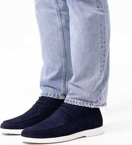 Manfield - Heren - Blauwe suède veterboots - Maat 40