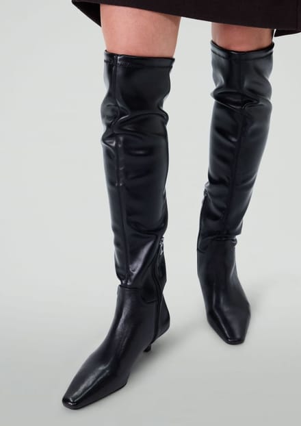 Sacha - Dames - Zwarte hoge stretch laarzen met kitten heel - Maat 36