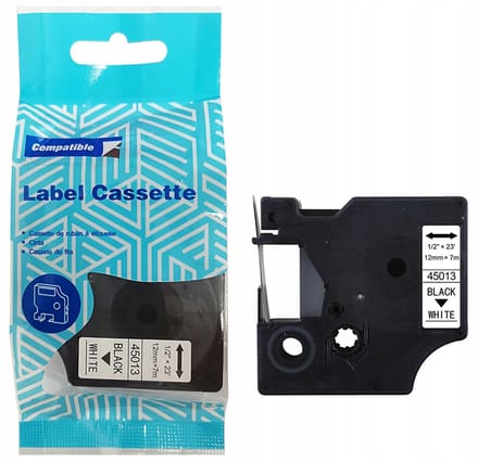 DYMO D1 Tape 45013 12 mm x 7 m met zwarte labeltape