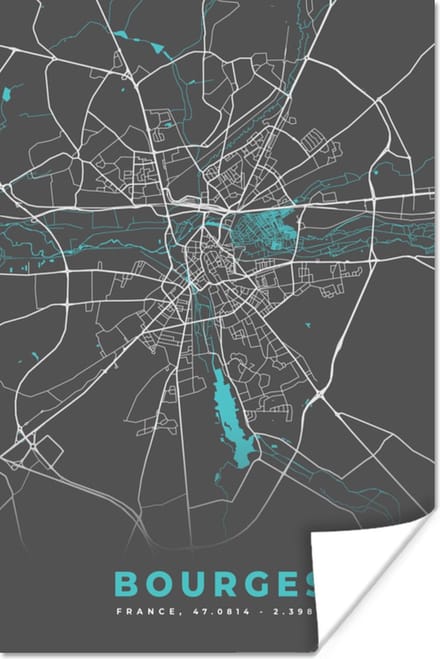 Poster Bourges - Frankrijk - Stadskaart - Kaart - Plattegrond - 60x90 cm