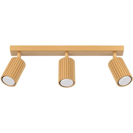 Plafondlamp KARBON 3L met 3 geribbelde spots in lijn - Sollux Lighting - IP20 - Goud aluminium behuizing - 45 x 6.5 x 16.5 cm - 3 x GU10 LED, exclusief lichtbron - 3 x 10 W - Minimalistische plafondlamp voor slaapkamer, woonkamer en gang