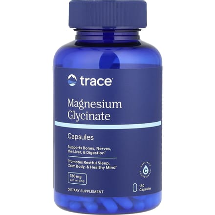 Traces de glycinate de magnésium, 120 mg, 180 gélules