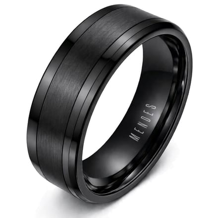 Wolfraam heren ring zwart gebostelde streep 8mm-21mm