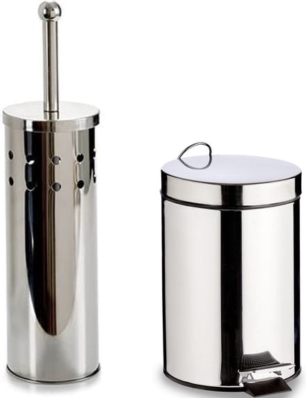 Berilo - Toiletborstel houder zilver rvs 38 cm met pedaalemmer 5 liter