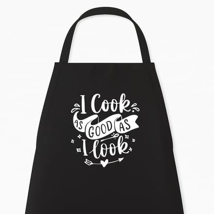 Go Mama - Keukenschort “I cook as good as I look” – Humor kookschort – One Size – Verstelbaar – Zwart – Origineel kerst- of sinterklaascadeau