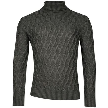 Thomas Maine Trui Allover Cable Knit Pattern Rollneck Donker Grijs Melange / male