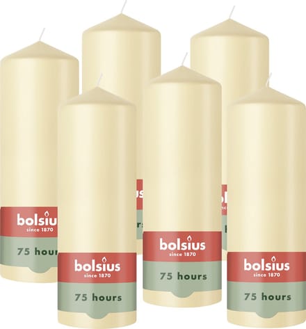 Bolsius - Gladde Stompkaarsen - 6 Stuks - Beige - 20 cm - 75 Branduren