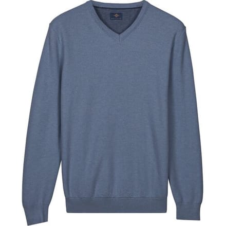 Baileys Trui Cotton V-Neck Pullover Subtle Faux-Uni Structure Knit Riviera Blue / male