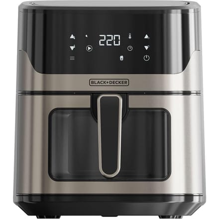 BLACK+DECKER BXAF6500E - Airfryer 6,5 liter - 1600 W - Kijkvenster - 8 programma’s - 80–200 °C - Zwart/RVS