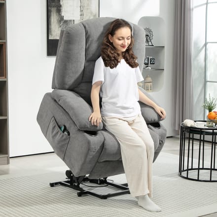 MODFU Relaxfauteuil Met Opstahulp En Massagefunctie - Ligfunctie - Modern - Voor Woonkamer - Polyester - Donkergrijs
