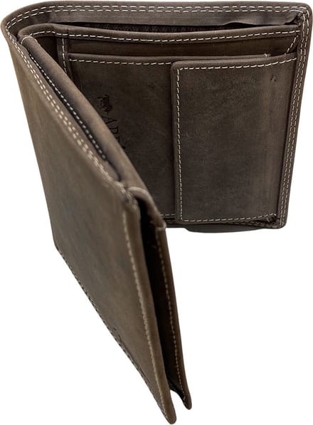 Billfold Portemonnee Heren - Buffelleer - Muntgeld Vak - Donkerbruin - Arrigo