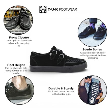 TUK Pointed Creeper Sneaker Zwart Suède Platform Schoenen - A9178