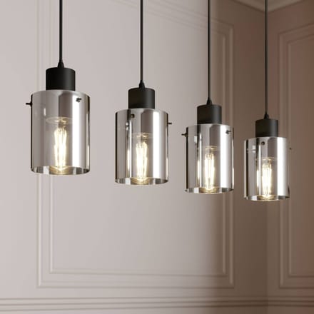 Lindby - hanglamp - 4lichts - Staal, glas - H: 18 cm - E27 - zwart, rookgrijs