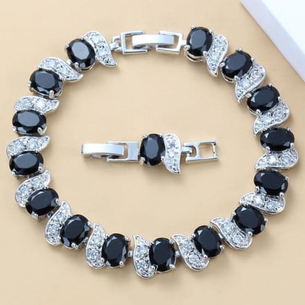 Qualité Bracelet Jonc Maille Gourmette Superposition Longueur Réglable 18+3 Cm Femmes Mariage Bijoux Pierre Bleue gray