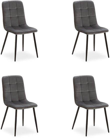 Homestyle4u Eetkamerstoelen van Fluweel - 4 Stoelen - Grijs