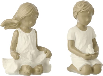 J-Line decoratie Kinderen Jongen/Meisje - polyresin - wit/grijs - 2 stuks