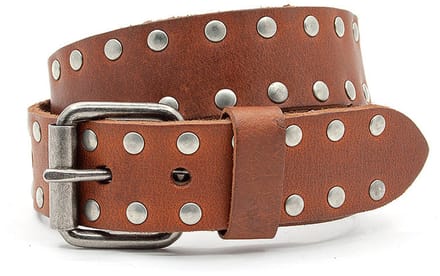 Leren kinderriem cognac met studs - 3.5 cm breed - Leer - Jeans riem - Stoer - Maat 65