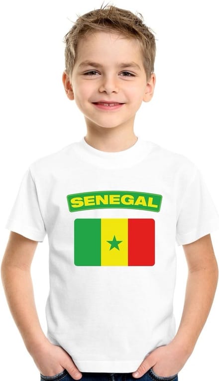 Senegal t-shirt met Senegalese vlag wit kinderen 146/152