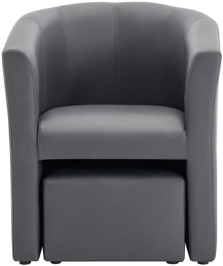 Vente-unique Fauteuil met holle rugleuning en poef in grijs kunstleer – JOVANA