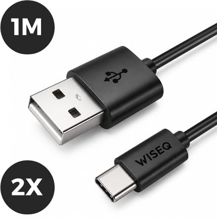 2x kabel USB naar USB C 1m - USB A naar USB C laadkabel en datakabel - geschikt voor Samsung Galaxy en Apple iPhone - zwart - WiseQ