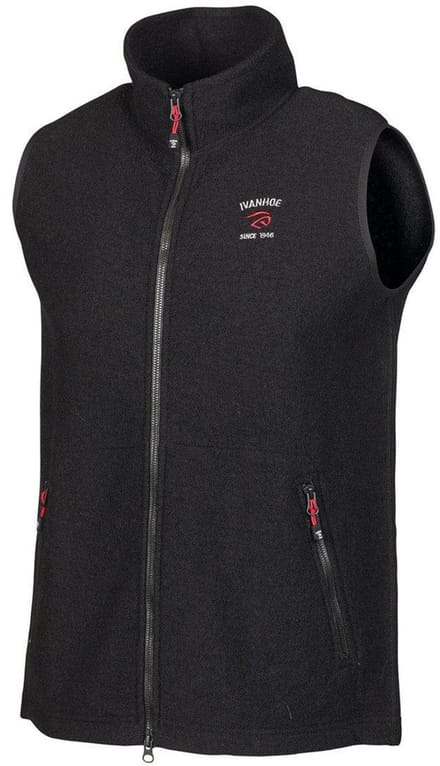 Ivanhoe mouwloos vest Elton Full Zip Black voor heren van wol - Zwart