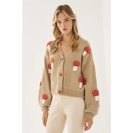Paddenstoelpatroon V-hals Cardigan