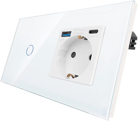 Touch-lichtschakelaar met Schuko-stopcontact en USB-poorten voor eenvoudig gebruik