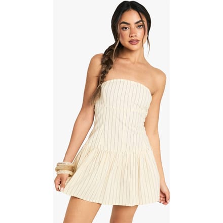 boohoo Dames Stripe Linen Look Button Down Peplum Mini Jurk | Ecru | Maat: 42
