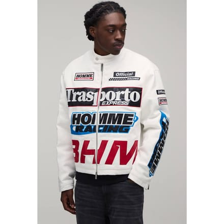 Ruimvallend Twill Motorjack Met Applicatie | White | Size Large