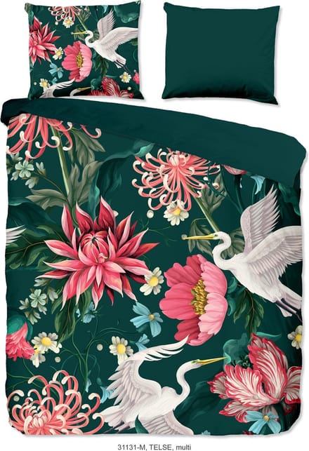 Pure dekbedovertrek bloemen en kraanvogels - 1 persoons 140x200/220 cm - Multi - Microvezel