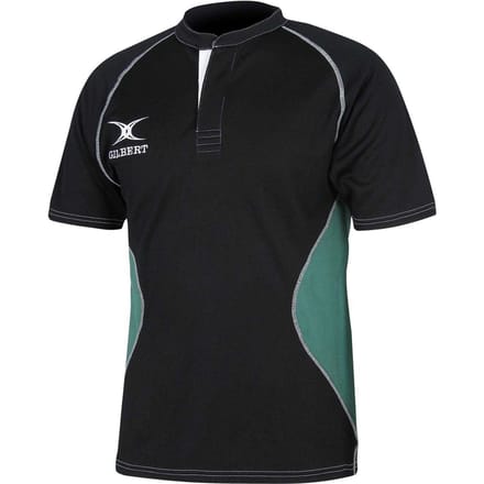 Gilbert Heren Contrast Paneel Regular Raglan Rugby Shirt (Zwart/Groen)