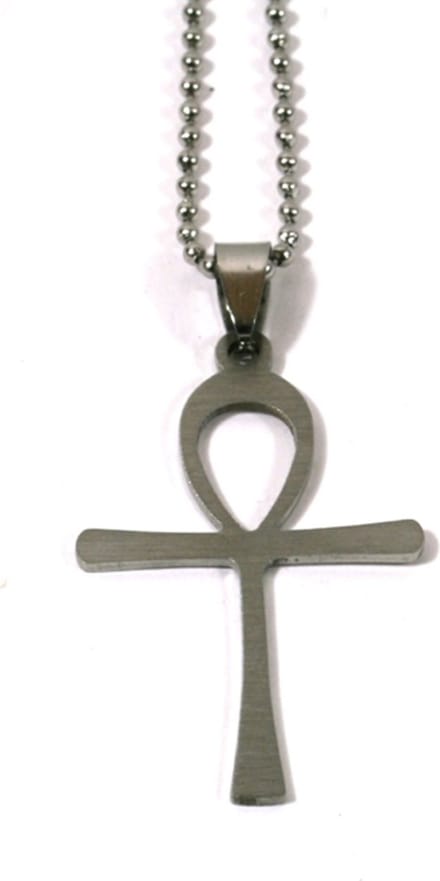 IbizaMen - RVS ballchain - RVS Ankh kruis - lengte 75cm