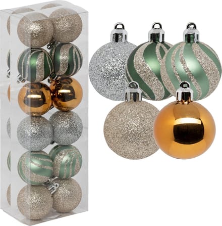 Atmosphera kerstballen 24x -champagne/oker/lichtgroen -4 cm -kunststof