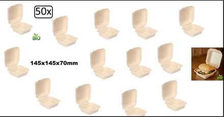 50x Hamburger box wit next generation - composteerbare afbreekbaar suikerriet hamburger bak food eten milieu