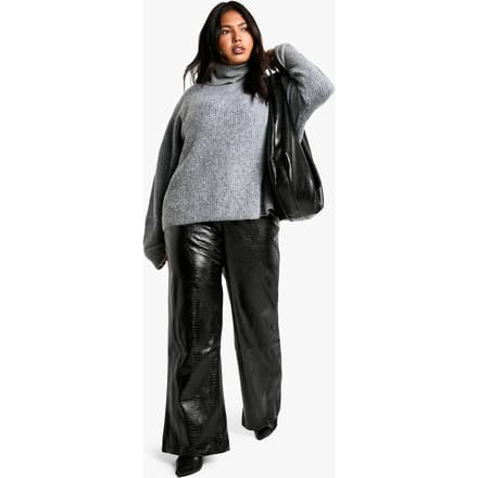 boohoo Dames Plus Croc Pu Straight Leg Broek | Black | Maat: 16