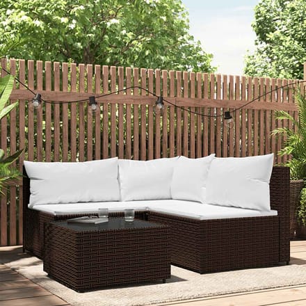 vidaXL - 4-delige - Loungeset - met - kussens - poly - rattan - bruin