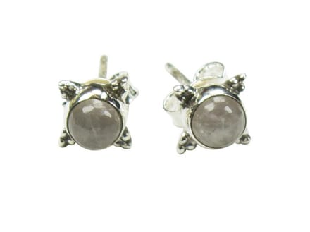 zilveren knop oorbellen rozenkwarts 925 zilver