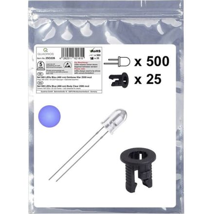 Quadrios 25O226 LED-assortiment Blauw Rond 5 mm 2500 mcd 20 mA 3.0 V Piece
